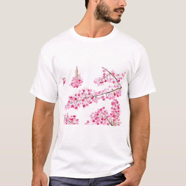 Rosa körsbärsfärgen chic vattenfärg t shirt (Framsida)