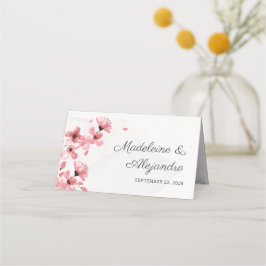 Rosa körsbärskort blommar bröllop blommigt placeringskort