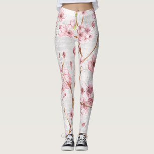 Rosa körsbärsröd blommardamasker leggings