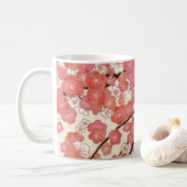 Rosa körsbärsröd blommardesign kaffemugg (Med munk)