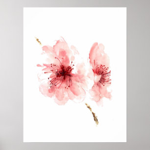 Rosa körsbärsröd blommarvitaffisch sakura poster