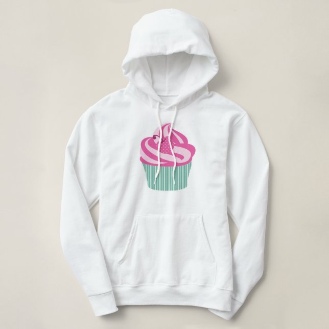 Rosa körsbärsröd muffin med gröna randar tee shirt (Design framsida)