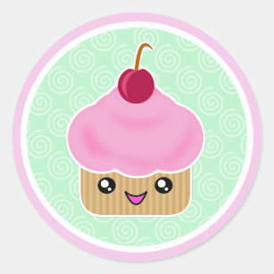 Rosa körsbärsröda Kawaii muffinklistermärkear Runt Klistermärke