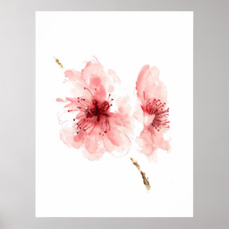 Rosa körsbärsvit blommar poster sakura