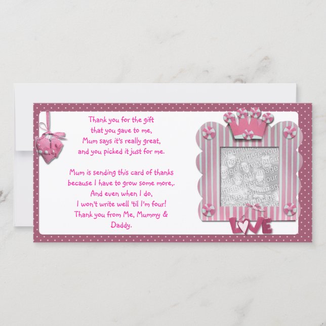 Rosa kort för candystriperamtack från bebis (Framsida)