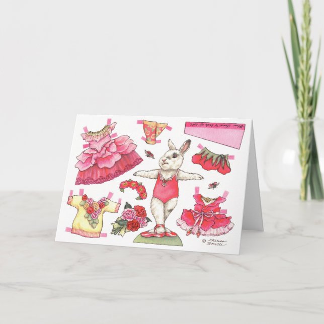 Rosa kort för födelsedag för Ballerinapappersdocka (Framsida)