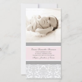 Rosa kort för foto för grå färgtackbaby shower