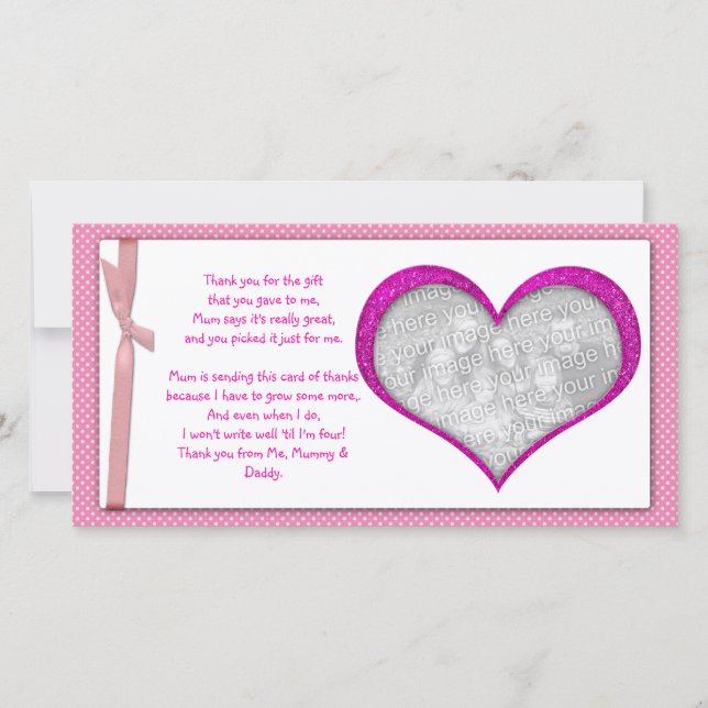 Rosa kort för foto för hjärtaramtack från bebis (Framsida)