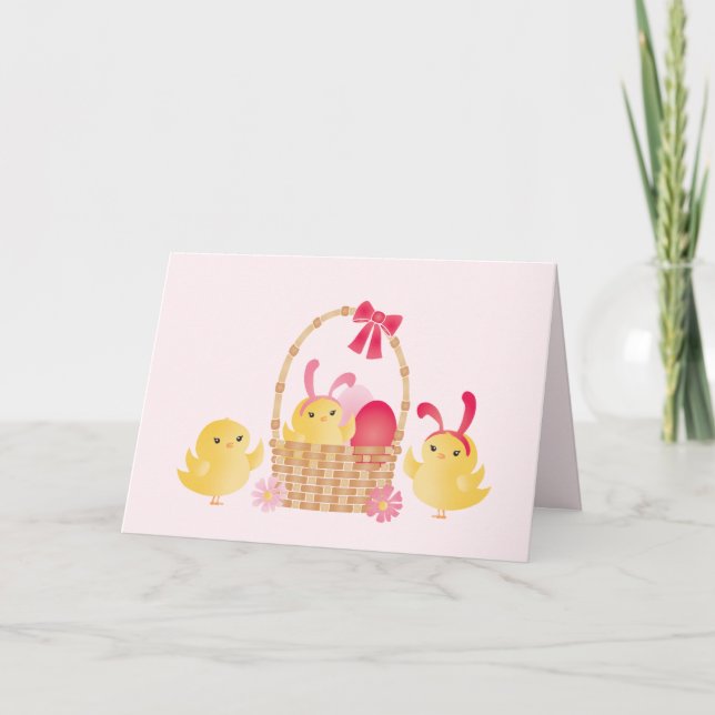 Rosa-kort för Girly Glad påsk Chick Helgkort (Framsida)