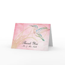 Rosa kort för Hummingbirdvattenfärgtack