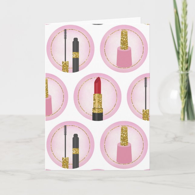 Rosa kosmetika Mönster Kosmetologi Kort (Framsida)