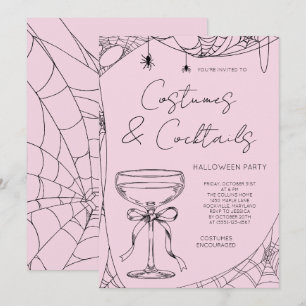 Rosa kostymer och cocktails vuxen Halloween-fest Inbjudningar