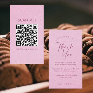 Rosa Kraft Elegant Skrift Lämna en Recension QR-ko Visitkort