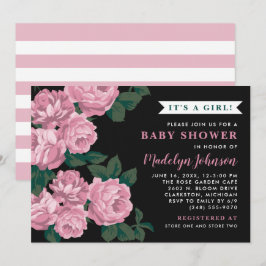 Rosa kraftig ros svart babyflick-babyshower inbjudningar