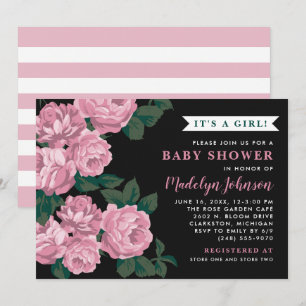 Rosa kraftig ros svart babyflick-babyshower inbjudningar