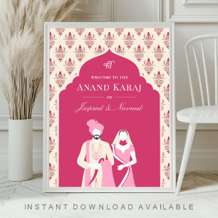 Rosa Kräm Anand Karaj Sikh Bröllops Välkomstskylt Poster