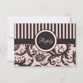 Rosa, kräm, grå randig damast svarskort OSA kort