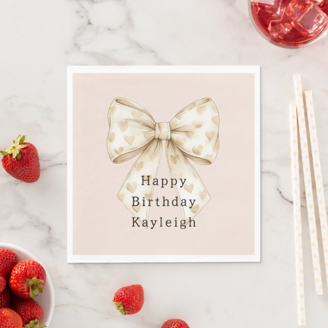 Rosa Kräm Hjärtan Slingor Födelsedag Pappersservett (Insitu)