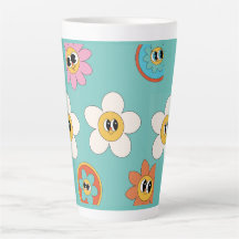 rosa kräm illustration retro-blomma latte mugg