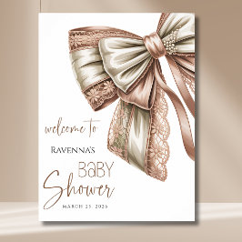 Rosa Kräm Lace Pärl Båge Baby Shower Välkommen Poster