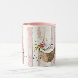 Rosa Kräm Paradis Tropisk Kokos Orchidé Blomma Mugg