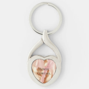 Rosa krämbrun sydväst cowgirl-kohud twisted heart silverfärgad nyckelring