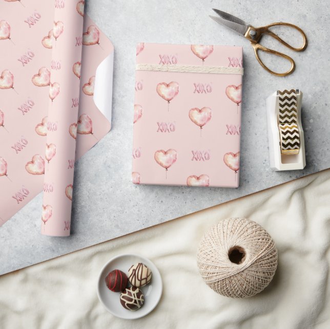 Rosa krämfärgad hjärtballong XOXO Presentpapper (Hantverk)