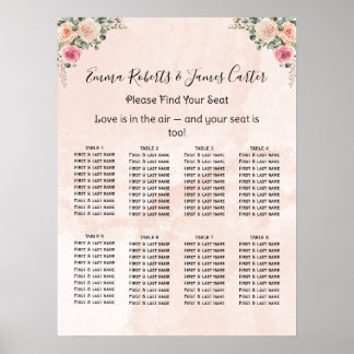 Rosa krämiga blommande bröllopsställningskartor poster
