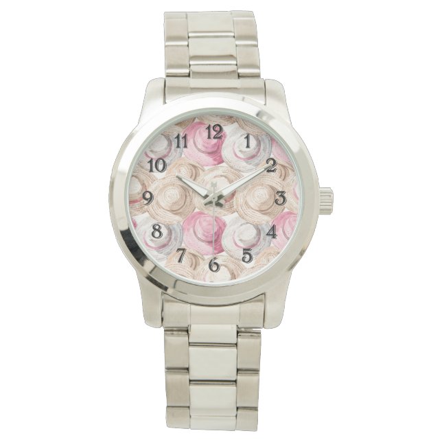 Rosa krämvita halmhattar  armbandsur (Framsida)