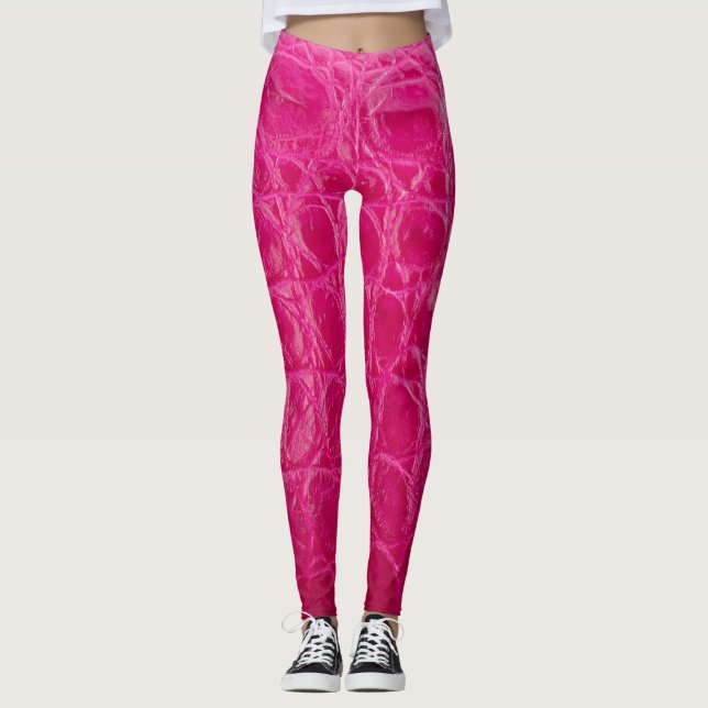 Rosa krokodilskinn, läder struktur leggings (Framsida)