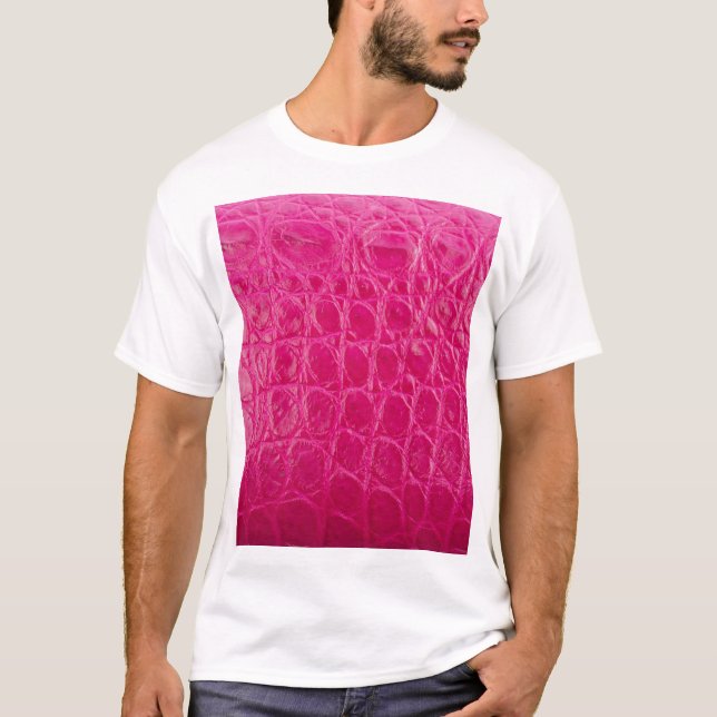 Rosa krokodilskinn, läder struktur t shirt (Framsida)