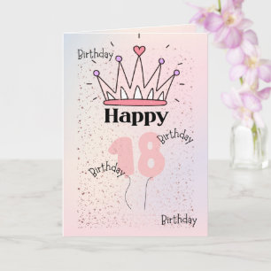 Rosa Kron “Glad 18” Födelsedags Kort Elegant Roy