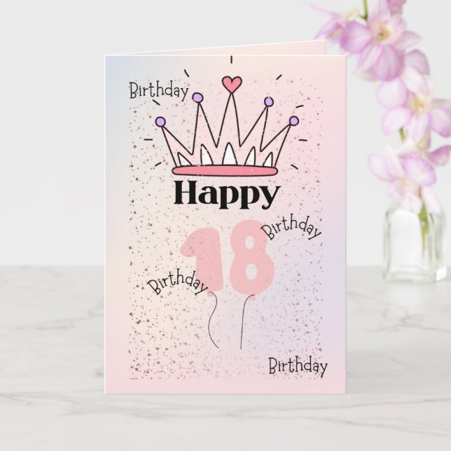 Rosa Kron “Glad 18” Födelsedags Kort | Elegant Roy (Orkide)