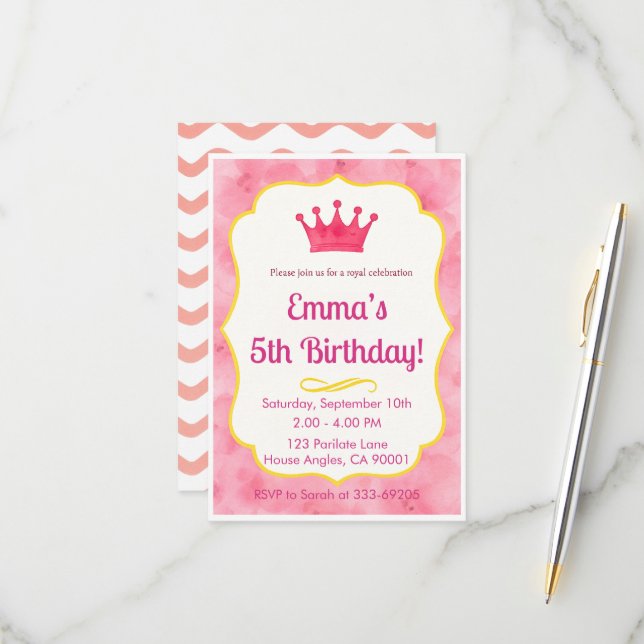 Rosa Krona Birthday Inbjudan | zazzlemade Magic (Fram/Back In Situ)