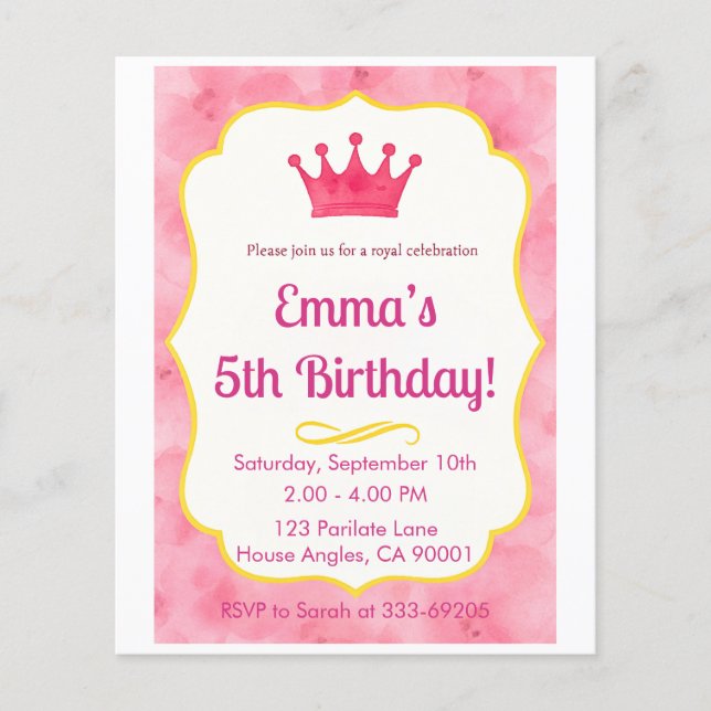 Rosa Krona Birthday Inbjudan | zazzlemade Magic Flygblad (Framsidan)