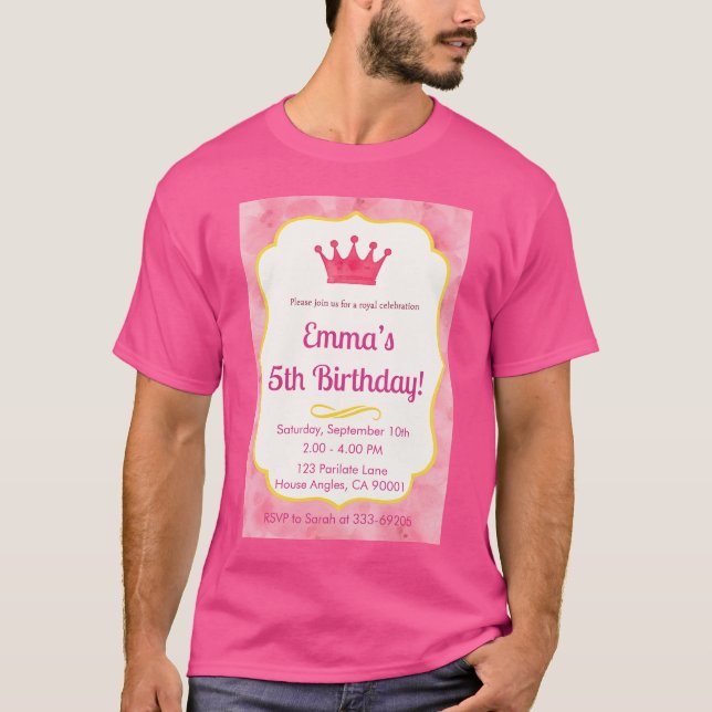 Rosa Krona Birthday Inbjudan | zazzlemade Magic T Shirt (Framsida)
