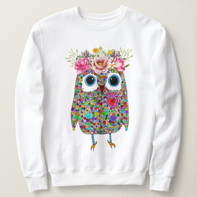 Rosa Krona Blommigt Uggla Sweatshirt T Shirt (Design framsida)