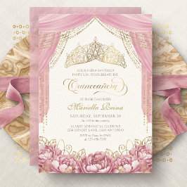 Rosa Krona Flowers Quinceanera Inbjudningar