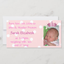 Rosa Krona födelsemeddelandekort Meddelande