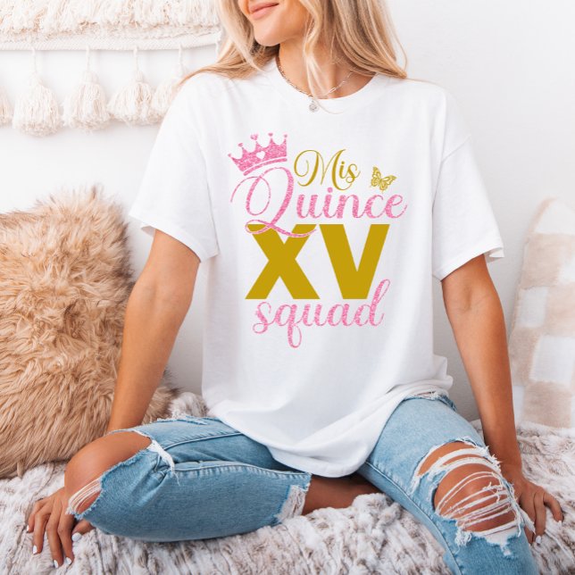 Rosa Krona Mis Quince XV Squad Quinceanera Party T Shirt (Pink Crown Mis Quince XV Squad Quinceanera Party T-Shirt)