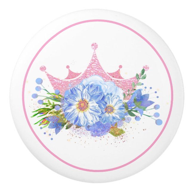 Rosa Krona och Blommor Drag-knapp Knopp (Framsidan)