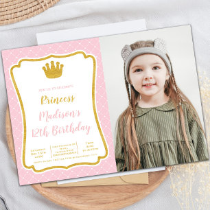 Rosa Krona Princess Cards med foto Inbjudningar