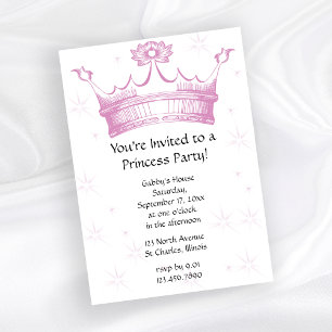 Rosa Krona Princess Party Inbjudningar