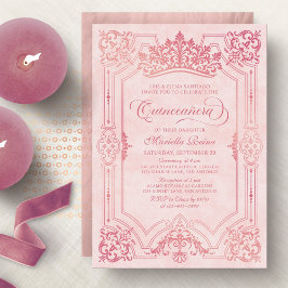 Rosa Krona Tiara Elegant Quinceanera Inbjudningar