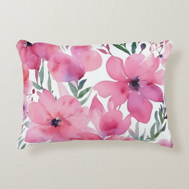 Rosa kronblad | Akvarell blom målade blommor Prydnadskudde (Framsidan)