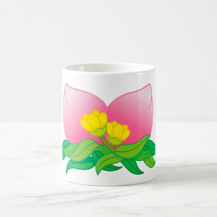 Rosa kronblad blomma med gula blommor kaffemugg