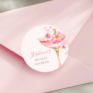 Rosa kronblad och Prosecco Blommig bröllopsdusch Runt Klistermärke
