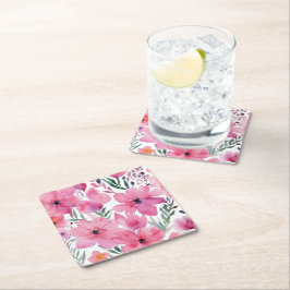 Rosa kronblad | Vattenfärg målade blommor Underlägg Papper Kvadrat