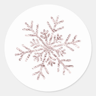 Rosa Krusig Vintervärld Snöflinga Elegant Runt Klistermärke
