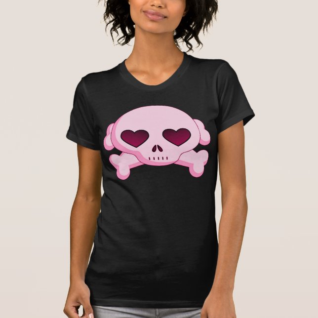 Rosa KRW-hjärtaskalle och Crossbones Tee Shirt (Framsida)